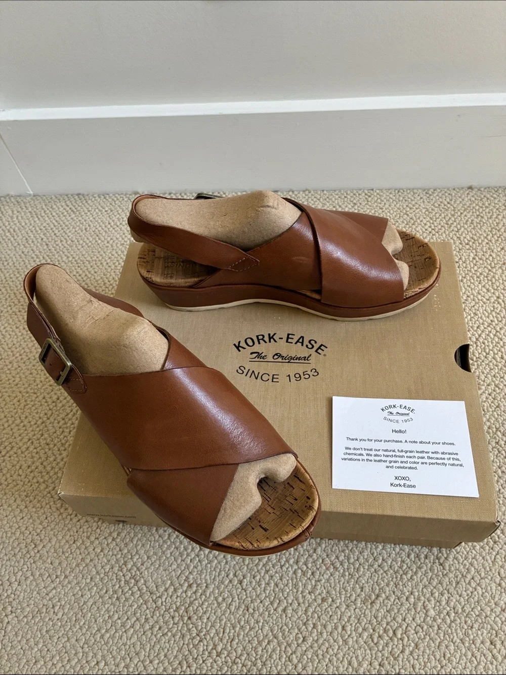 Kork-Ease Brown Leather Chloe Crisscross Wedge Sandals great condition size 9 - Picture 3 of 7